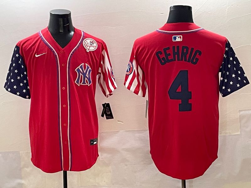 Men New York Yankees #4 Gehrig Red a generation of national flags Jointly Name 2025 Nike MLB Jersey style 7->new york yankees->MLB Jersey